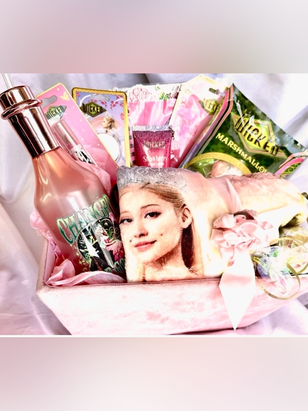Wicked Inspired Glinda Pink Plush Throw & Spa Gift Basket